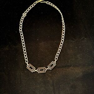 Striking Silver-toned Chain Necklace Featuring Black Enamel Rectangle Links